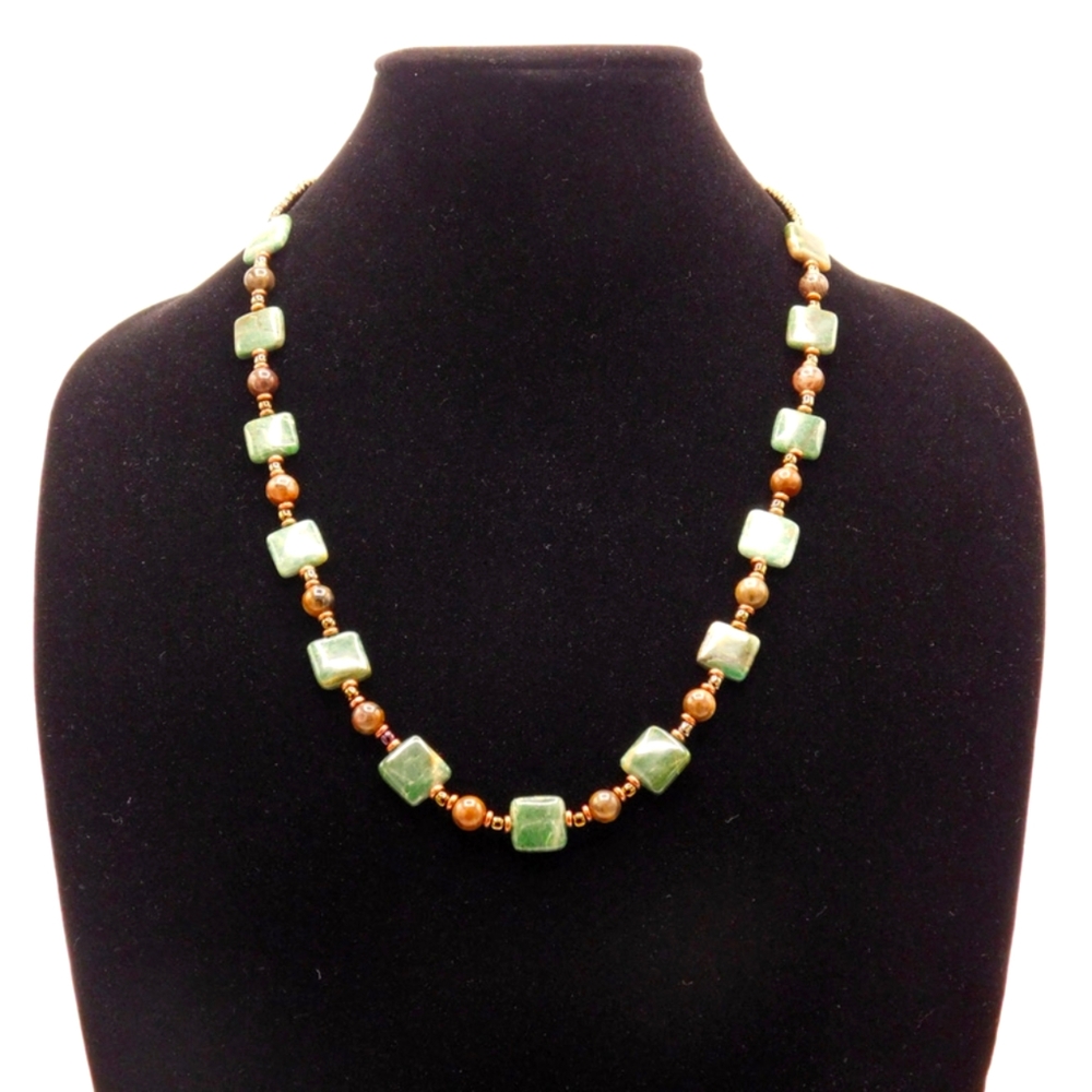 Stone, Glass, and Copper Necklace
